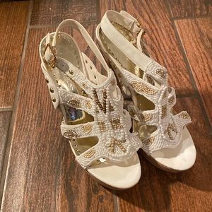 BCBG Girls heels, white, beaded, size 7.5